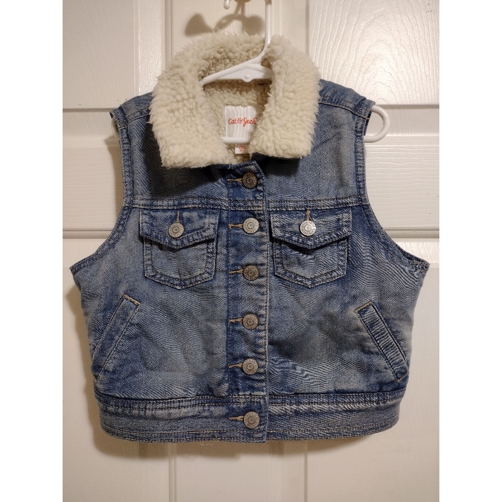 Cat & Jack Denim Snap Button Fleece Lined Vest Girl S 6/6X